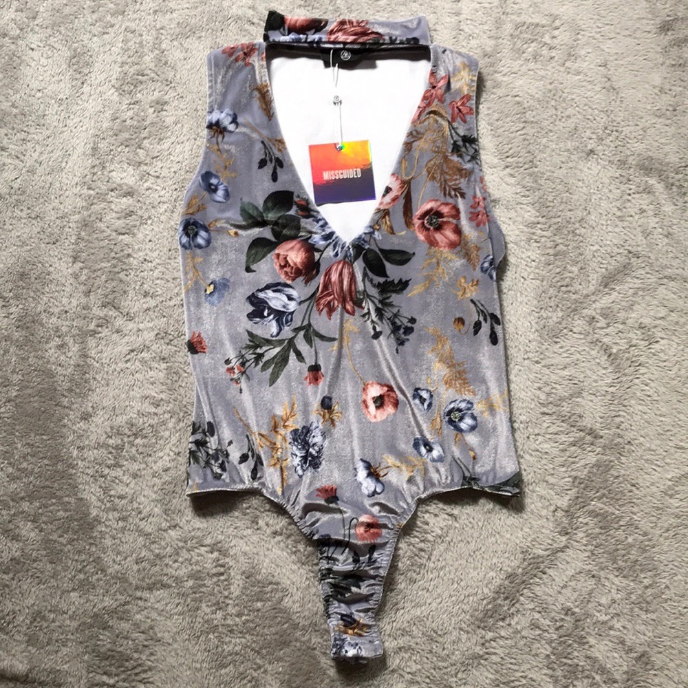 Missguided Velvet Floral Bodysuit NWT